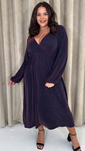 CurveWow Wrap Balloon Sleeve Midaxi Dress Navy Sparkle