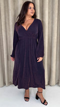 CurveWow Wrap Balloon Sleeve Midaxi Dress Navy Sparkle