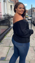 CurveWow Off The Shoulder Knitted Jumper Black