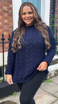 CurveWow Cable Knit Jumper Navy