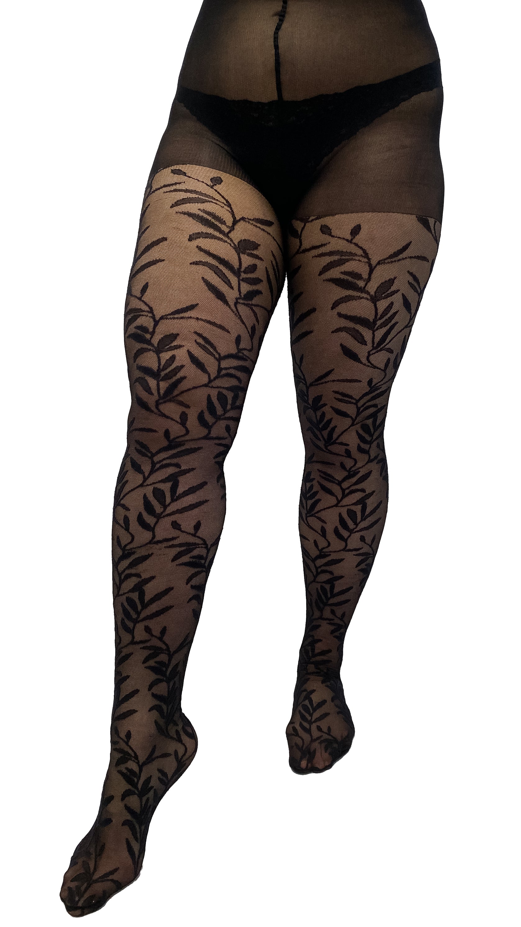 Olive Branch Printed Tights Black