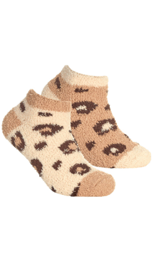 2 Pack Animal Print Trainer Liner Cosy Socks Beige