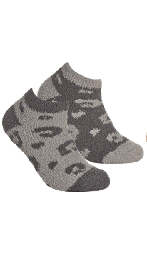 2 Pack Animal Print Trainer Liner Cosy Socks Grey