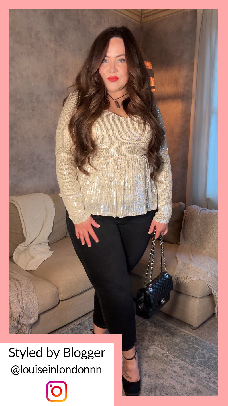 CurveWow Sequin Sweetheart Peplum Top Gold