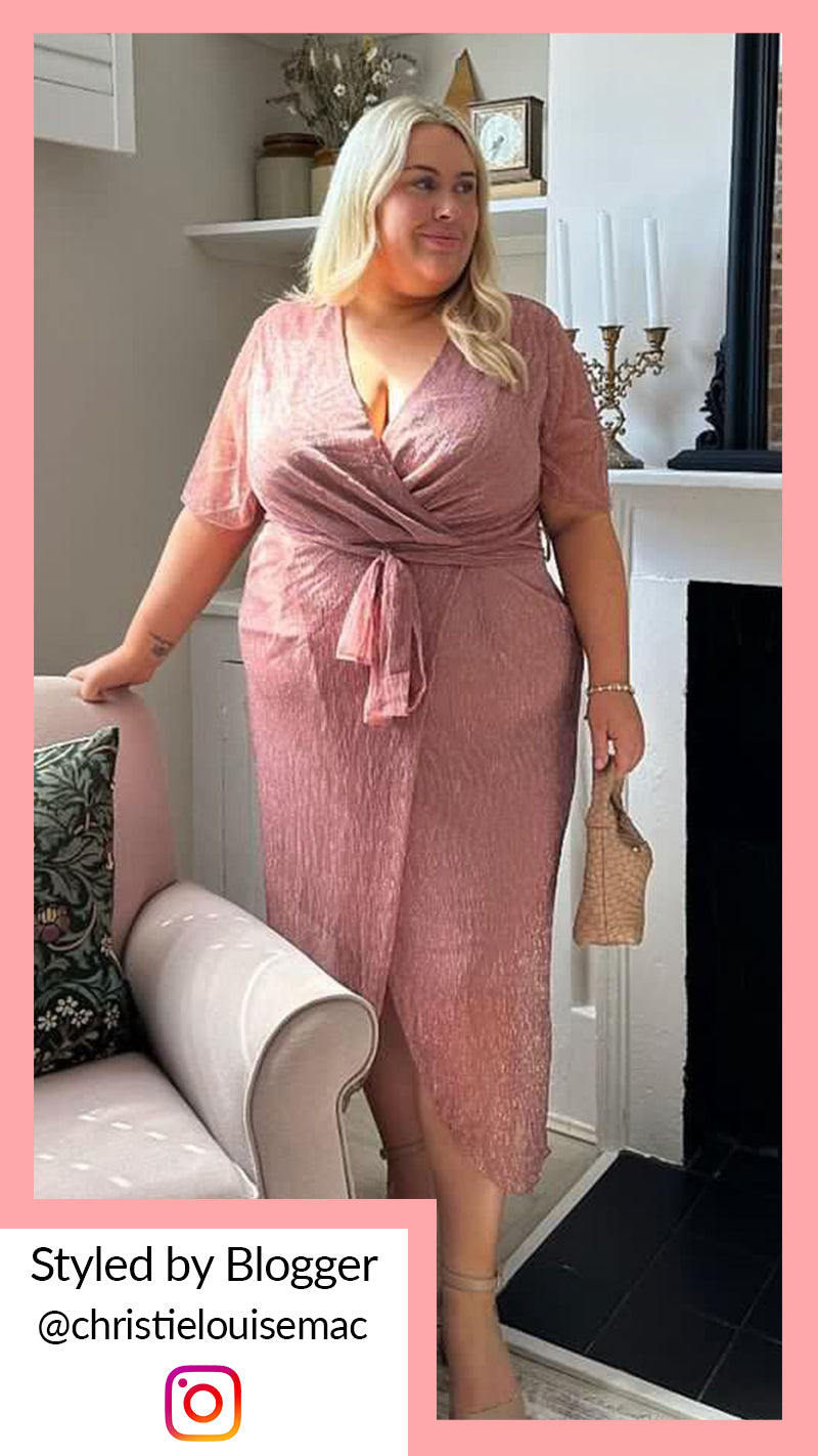CurveWow Premium Plisse Wrap Midi Dress Blush