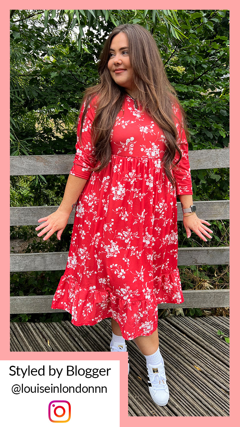 CurveWow Tiered Smock Dress Red Floral