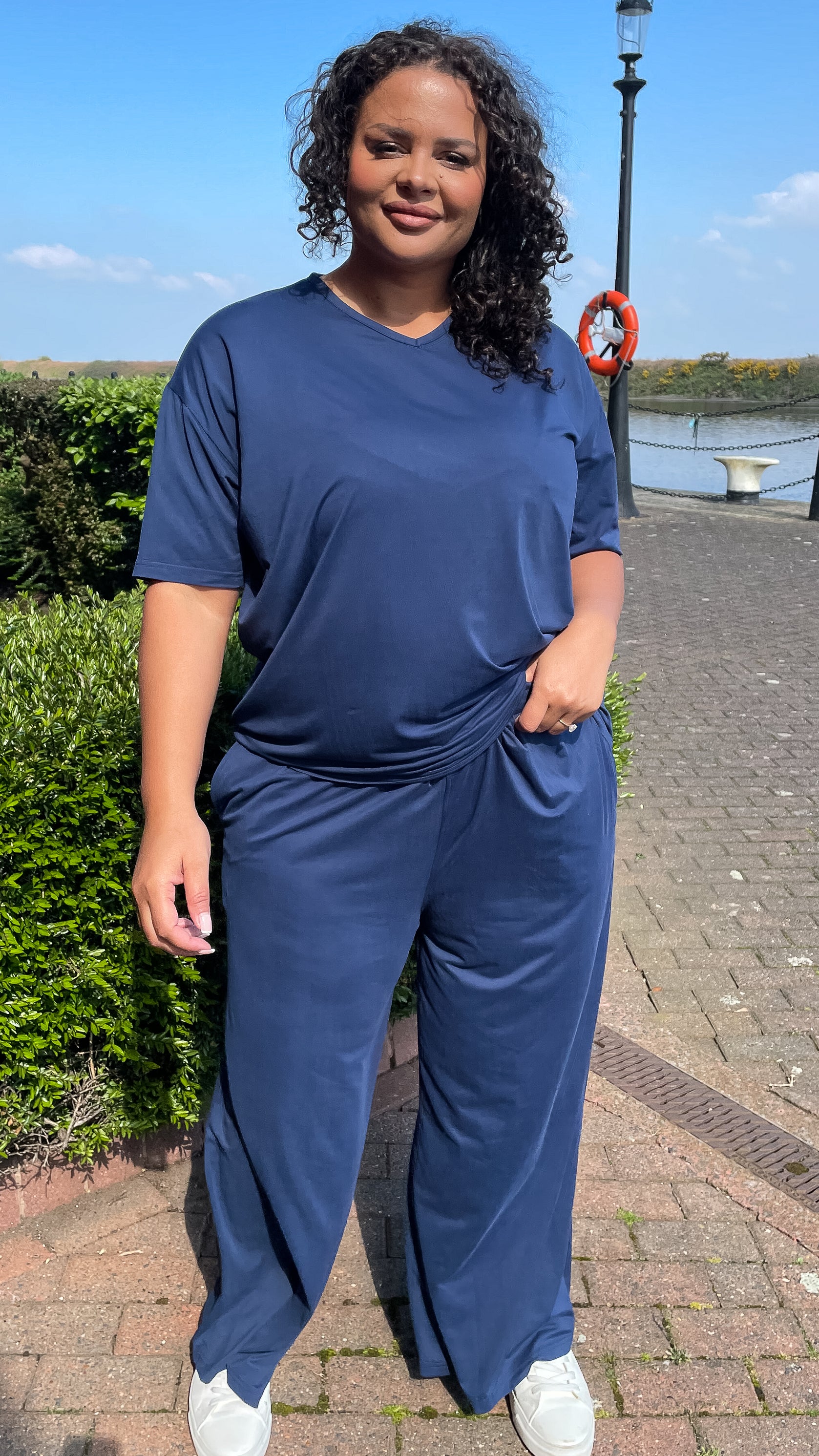 CurveWow Batwing Top and Trousers Set Navy