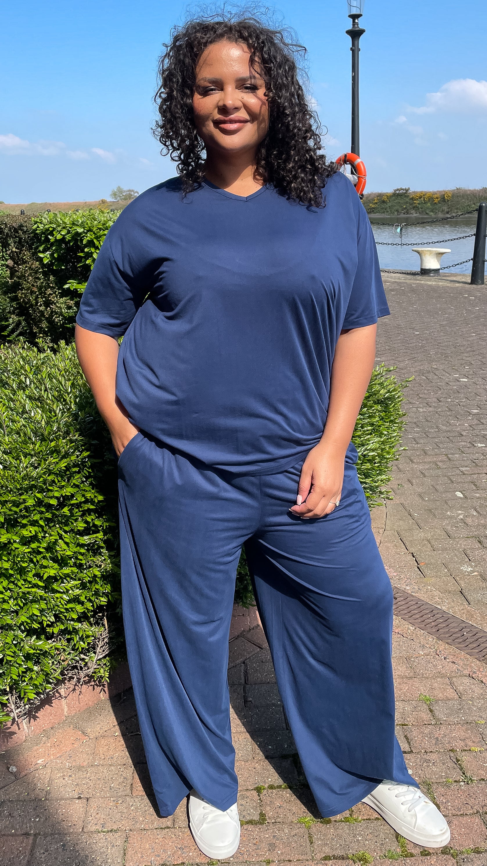 CurveWow Batwing Top and Trousers Set Navy