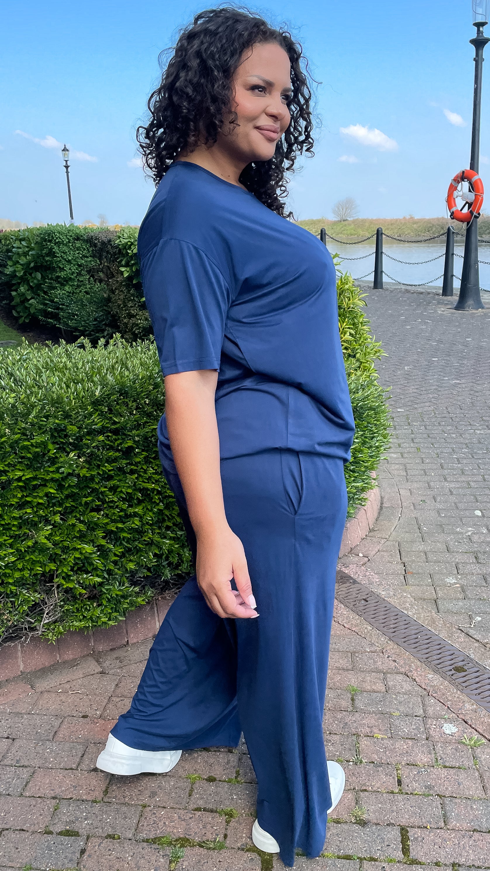 CurveWow Batwing Top and Trousers Set Navy