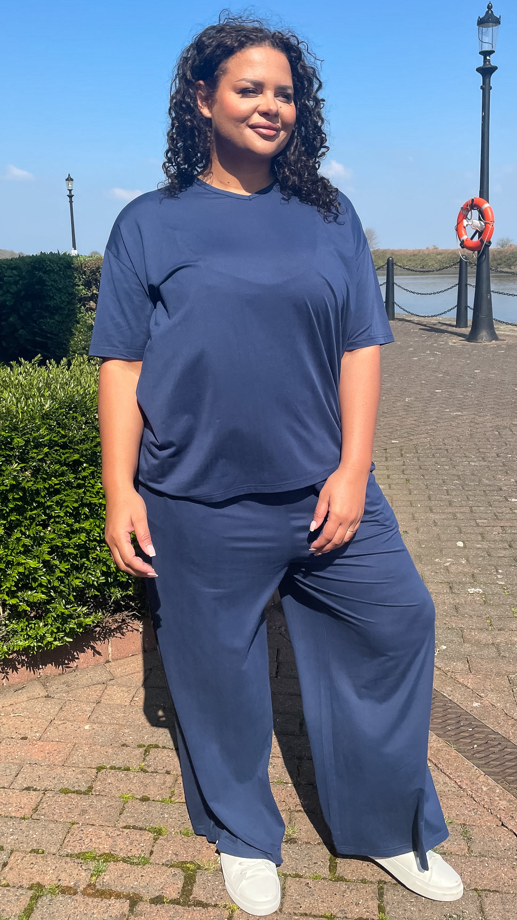 CurveWow Batwing Top and Trousers Set Navy
