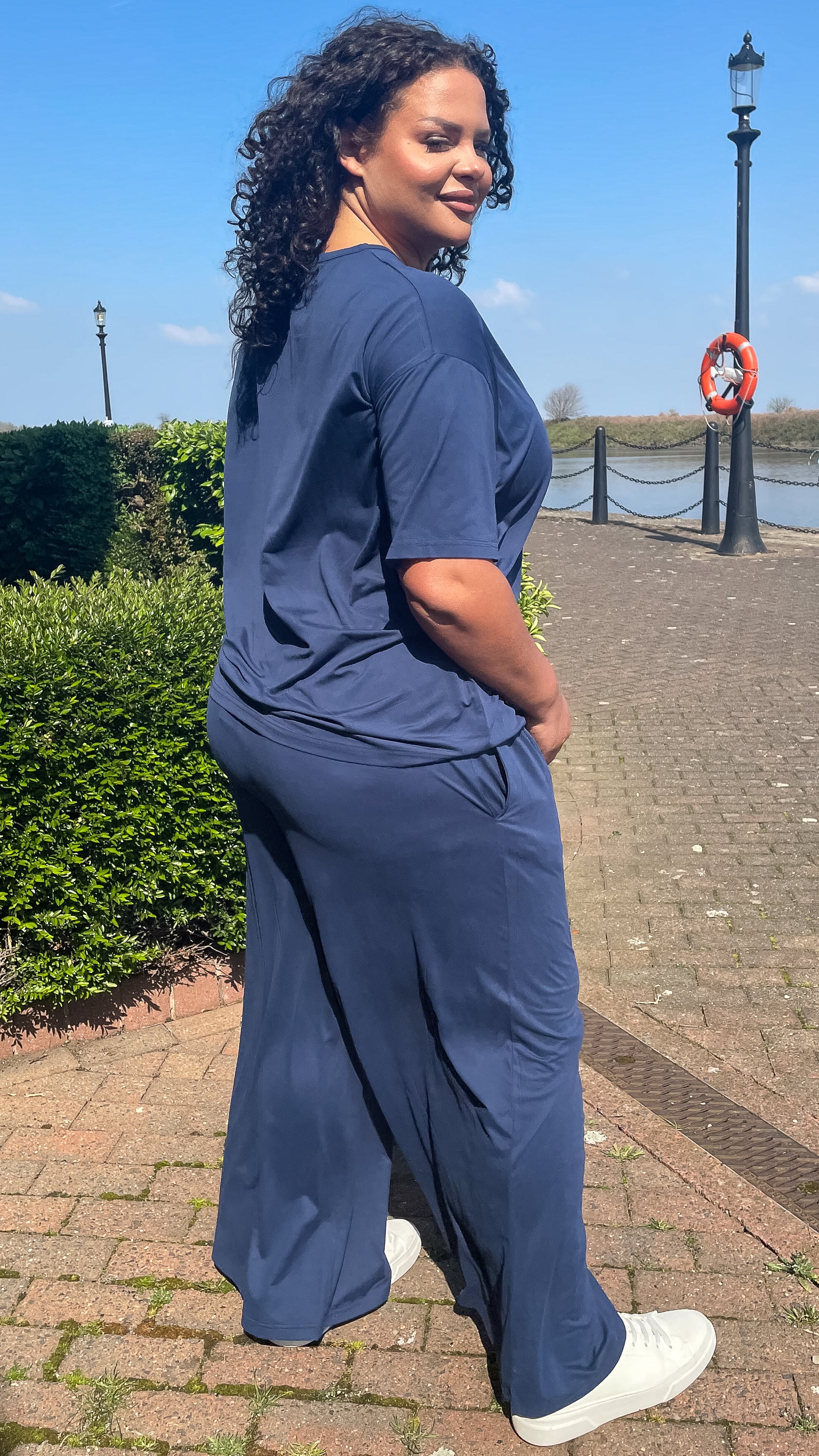 CurveWow Batwing Top and Trousers Set Navy