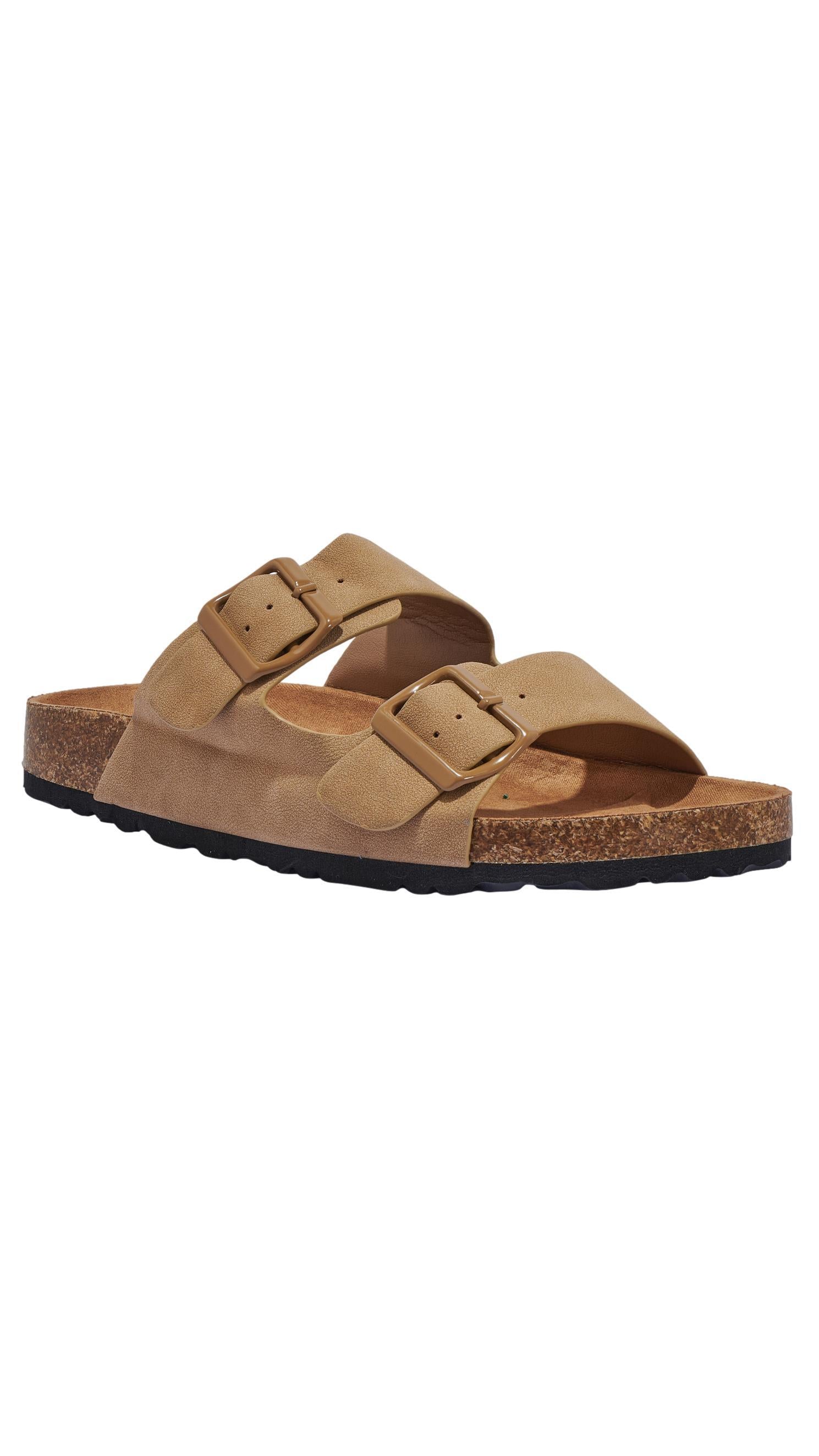 Buckle Strap Footbed Sandal Taupe