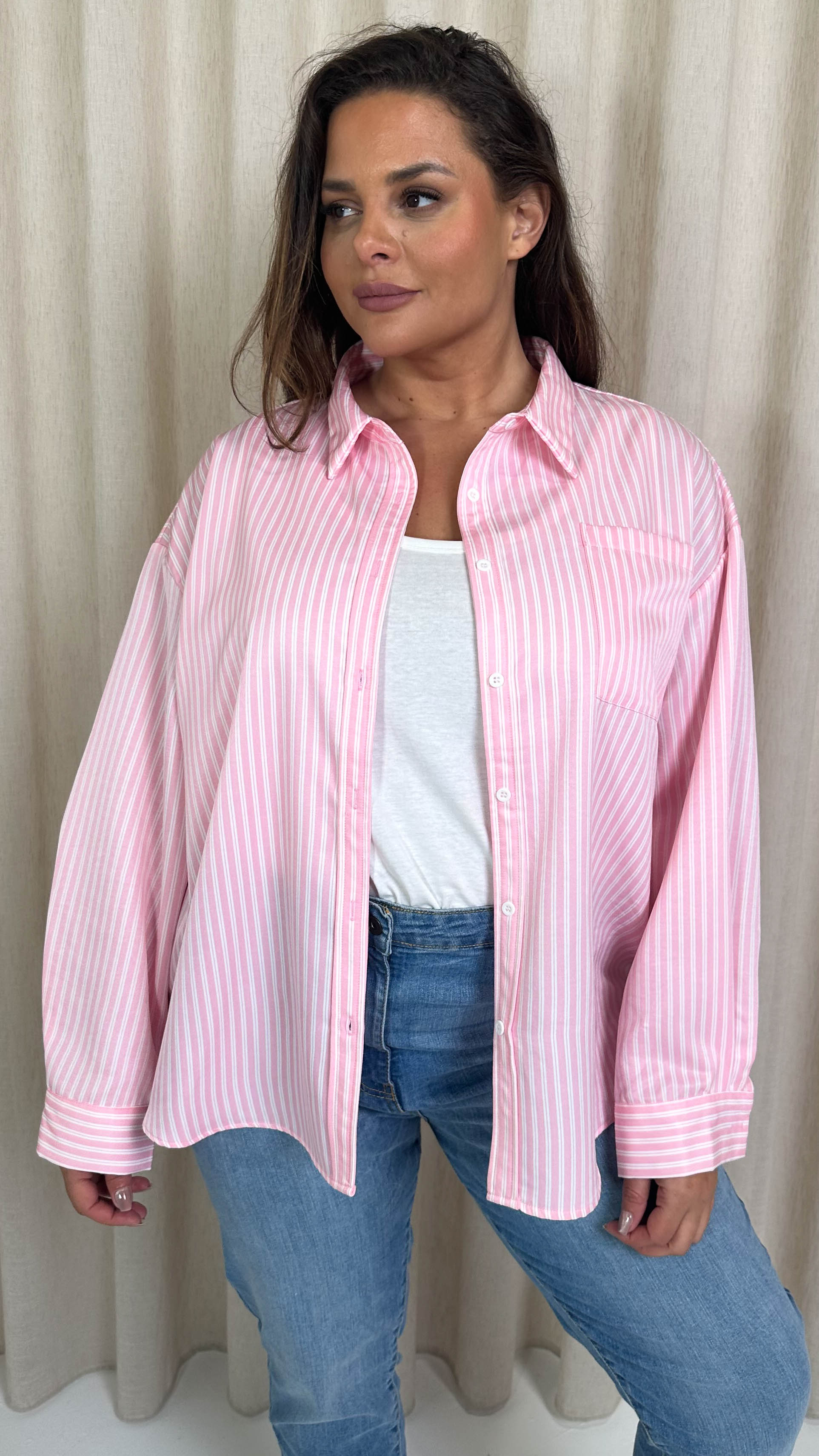 CurveWow Stripe Shirt Pink/White