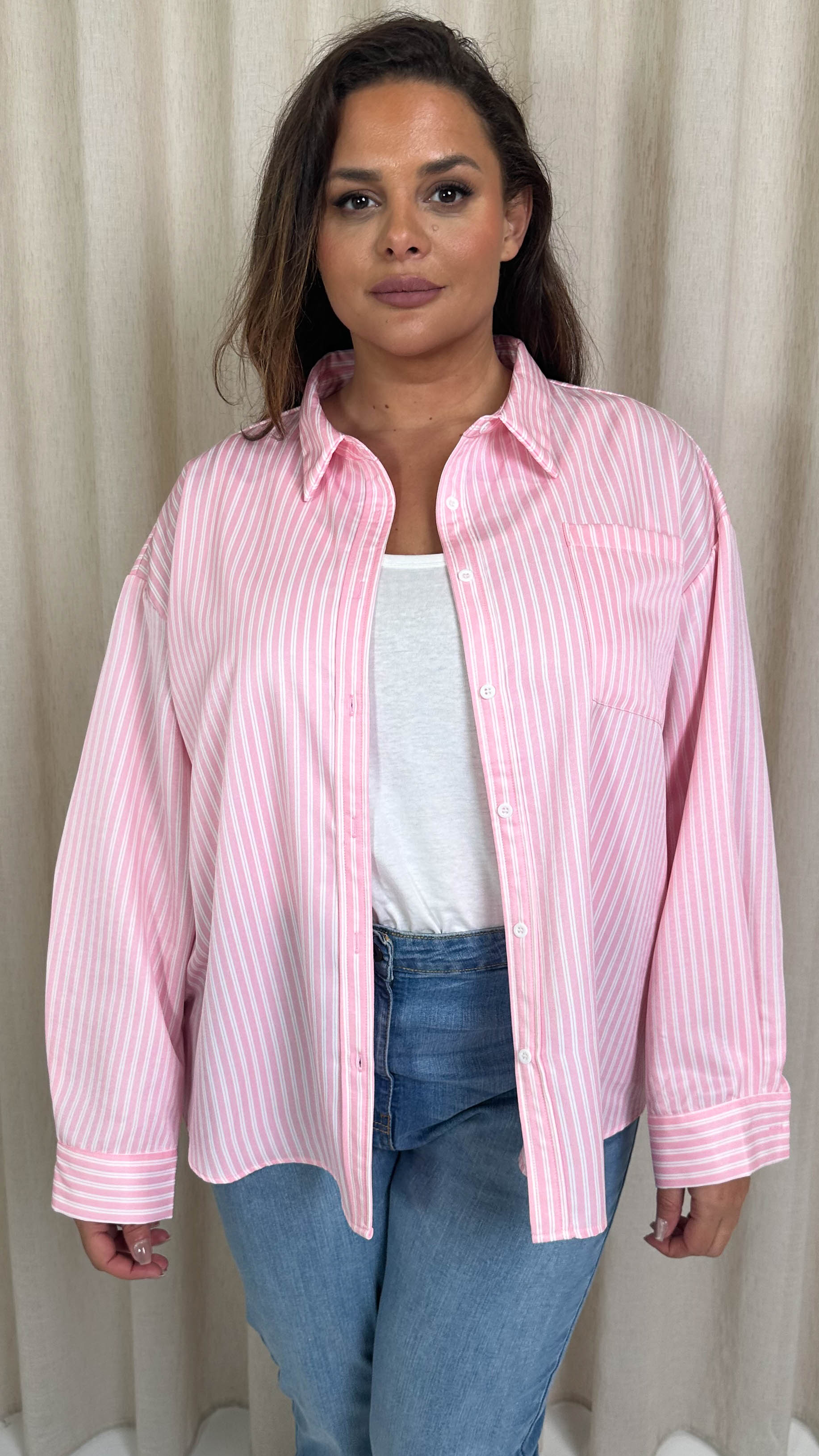 CurveWow Stripe Shirt Pink/White