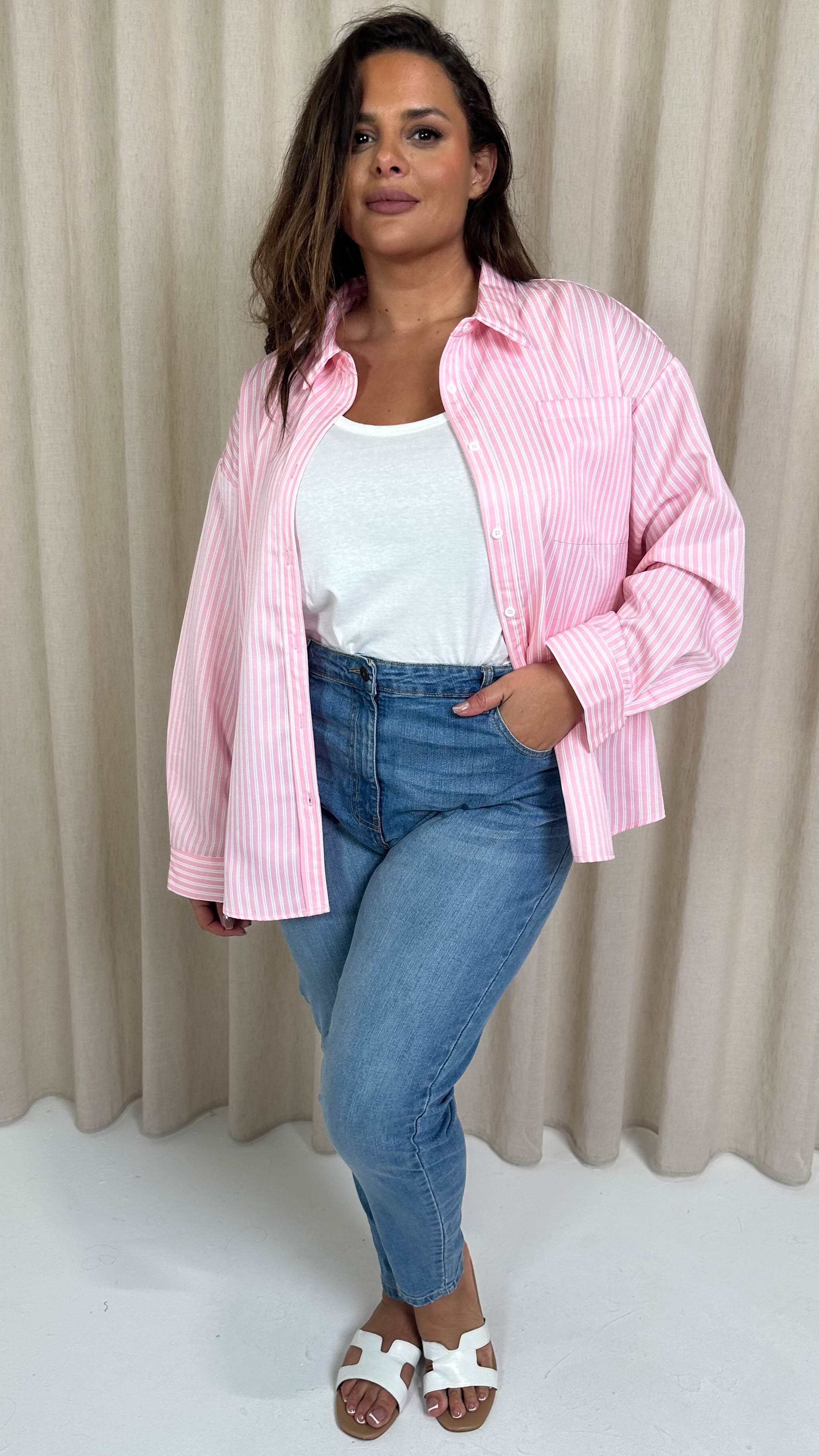 CurveWow Stripe Shirt Pink/White