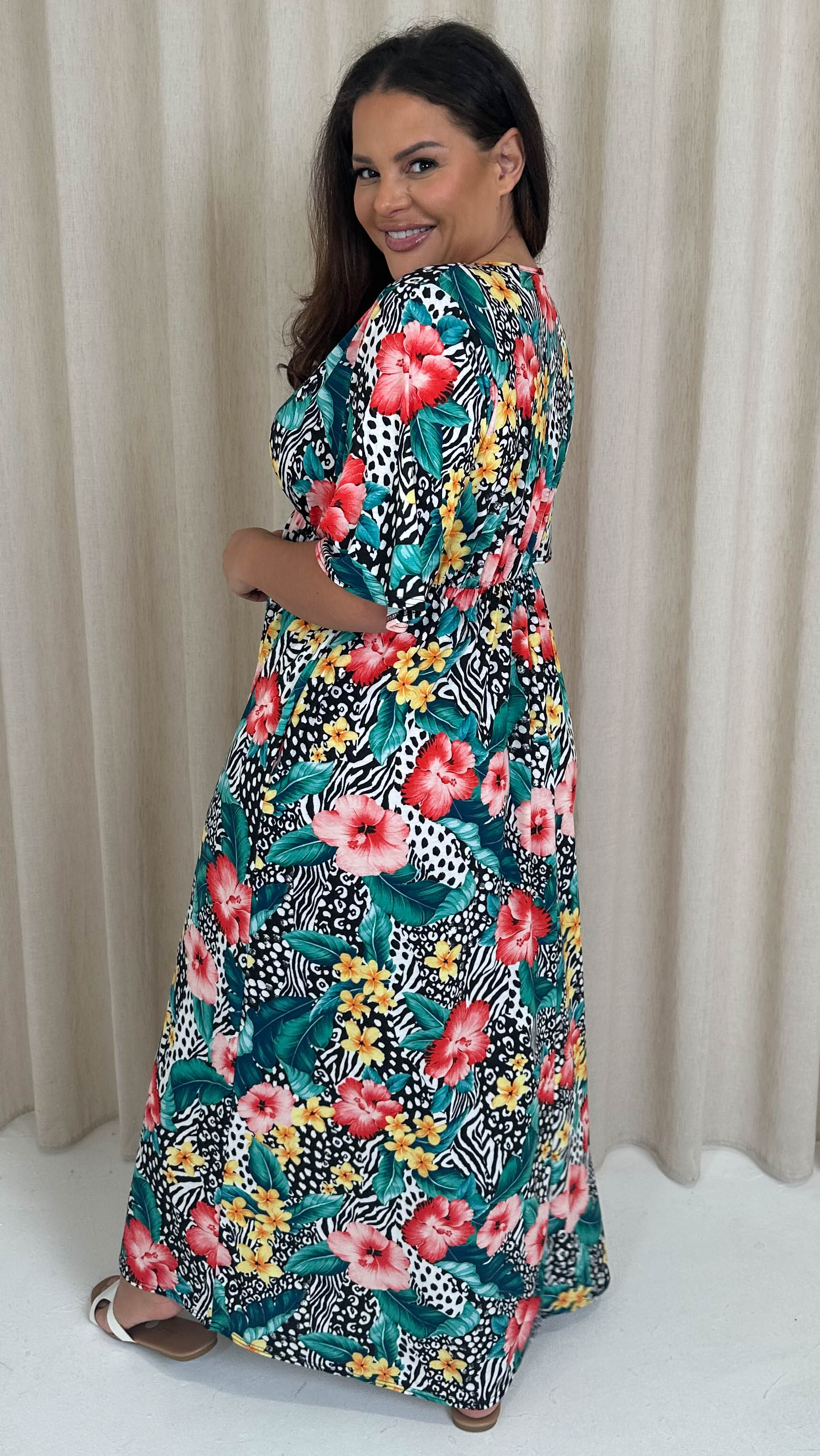 CurveWow Maxi Wrap Dress Animal Palm Print