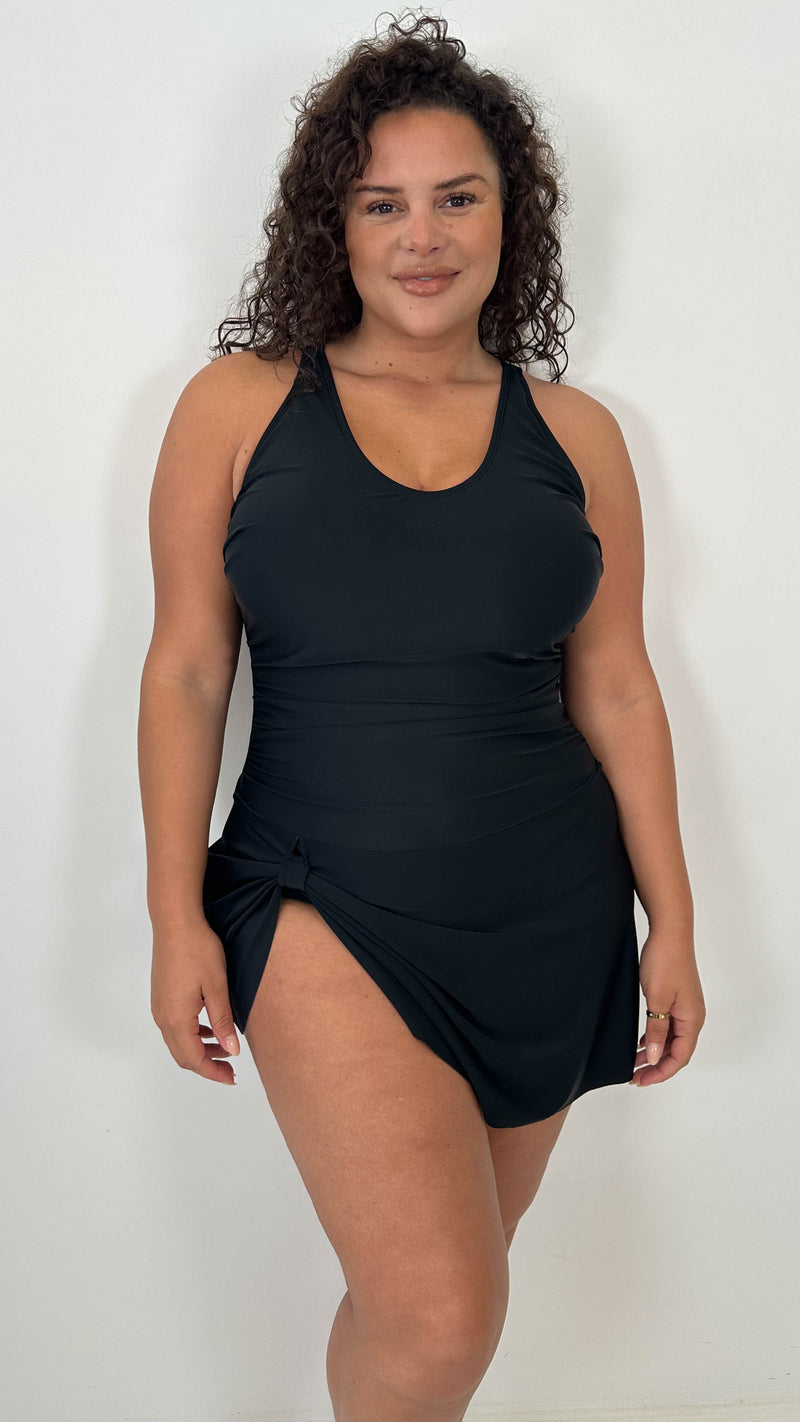 CurveWow Gathered Side Swimdress Black