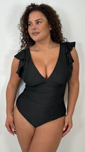CurveWow Frill Sleeve Swimsuit Black