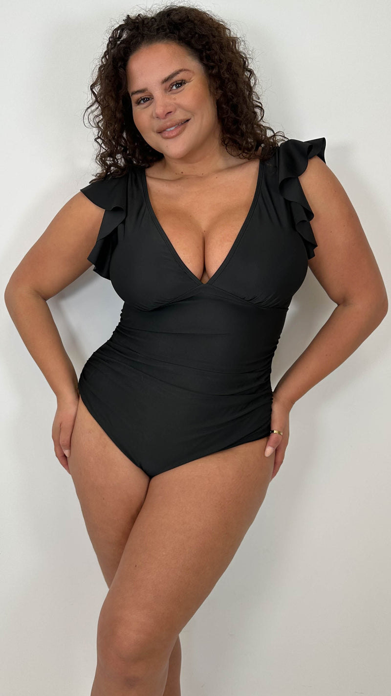 CurveWow Frill Sleeve Swimsuit Black
