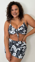 CurveWow 3 Piece Swimwear Set Black Tropical Floral