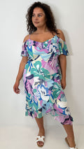 CurveWow Floral Frill Cold Shoulder Dress Multi Floral