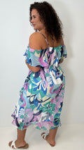CurveWow Floral Frill Cold Shoulder Dress Multi Floral