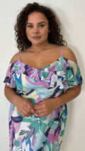CurveWow Floral Frill Cold Shoulder Dress Multi Floral