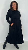 CurveWow Long Sleeve Jersey Pocket Midi Dress Black