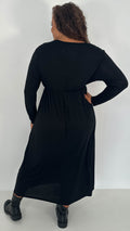 CurveWow Long Sleeve Jersey Pocket Midi Dress Black