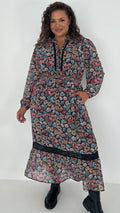 CurveWow Lace Insert Printed Midi Dress Multi Floral