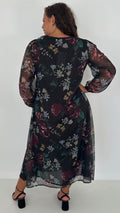 CurveWow V-Neck Tie Detail Maxi Dress Black Floral