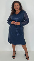 CurveWow Mid Length Cross Sequin Dress Navy
