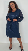 CurveWow Mid Length Cross Sequin Dress Navy