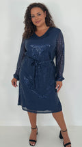 CurveWow Mid Length Cross Sequin Dress Navy