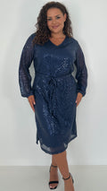 CurveWow Mid Length Cross Sequin Dress Navy