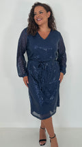 CurveWow Mid Length Cross Sequin Dress Navy