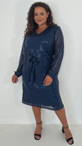 CurveWow Mid Length Cross Sequin Dress Navy