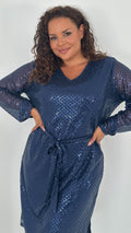 CurveWow Mid Length Cross Sequin Dress Navy