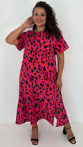 CurveWow Short Sleeve Maxi Tea Dress Pink Animal