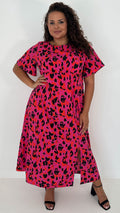 CurveWow Short Sleeve Maxi Tea Dress Pink Animal
