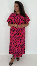 CurveWow Short Sleeve Maxi Tea Dress Pink Animal