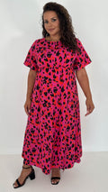 CurveWow Short Sleeve Maxi Tea Dress Pink Animal