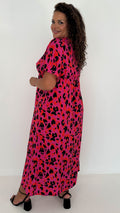CurveWow Short Sleeve Maxi Tea Dress Pink Animal