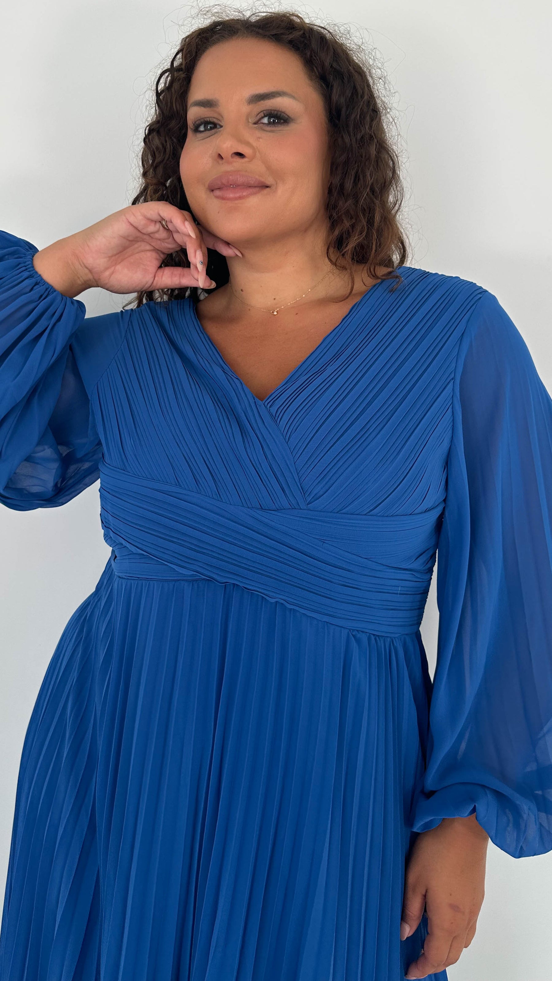 CurveWow Pleated Wrap Maxi Dress Blue Curvewow CurveWow Pleated Wrap Maxi Dress Blue Curvewow