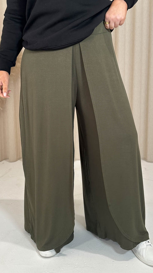 CurveWow Flippy Wide Leg Trousers Khaki