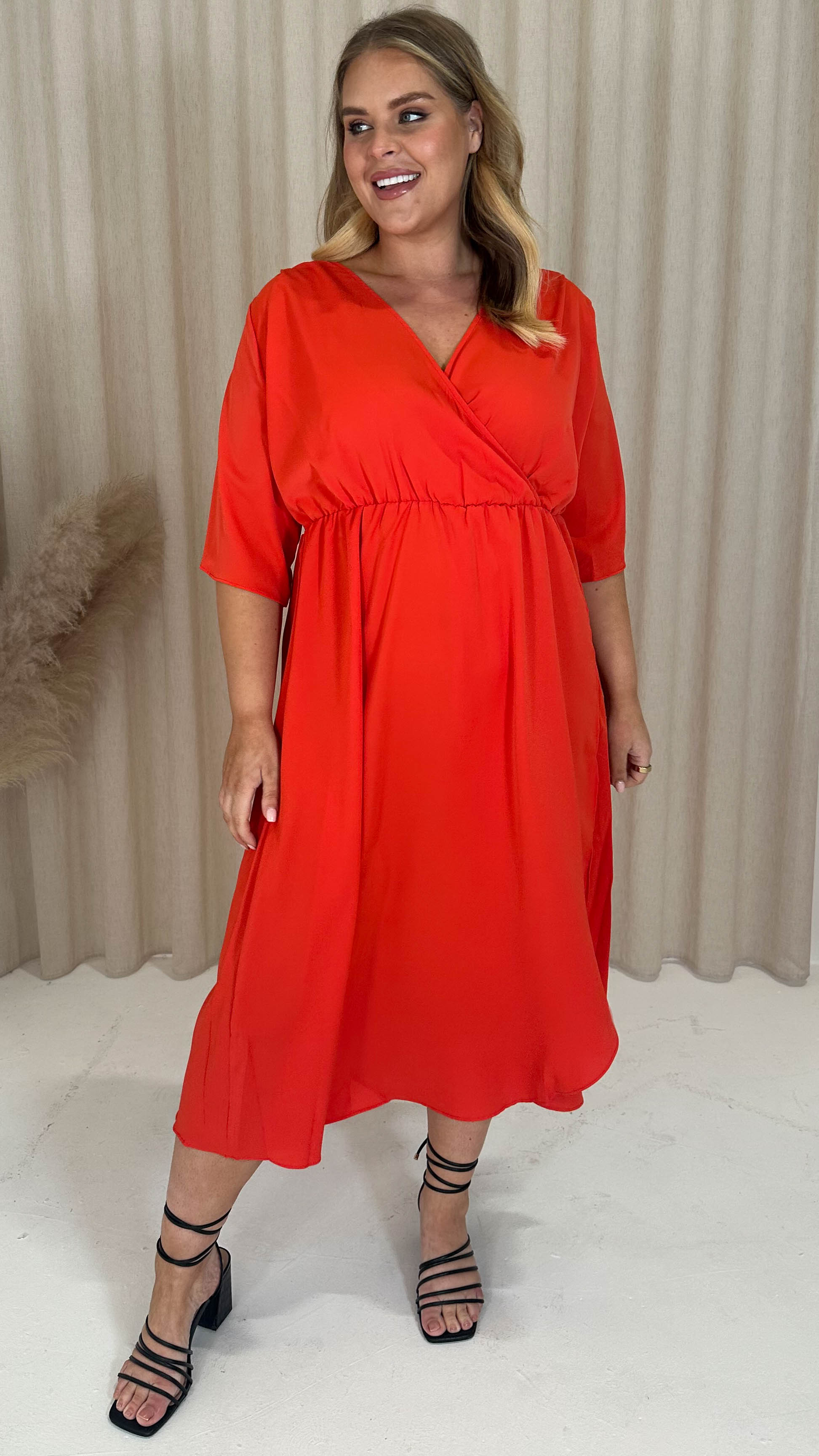 CurveWow Wrap Dress Plain Red