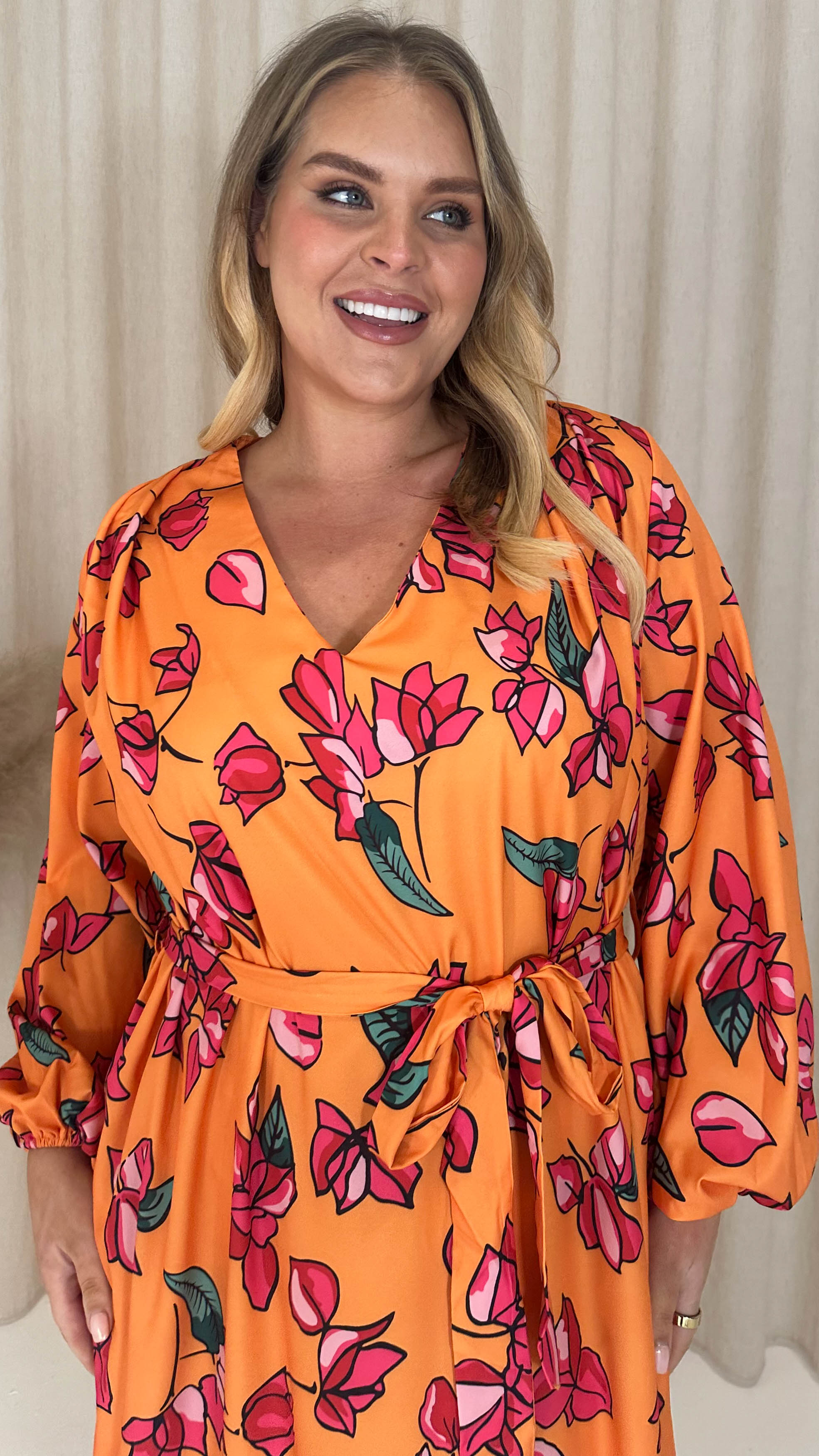 CurveWow V Neck Maxi Dress Pink Floral