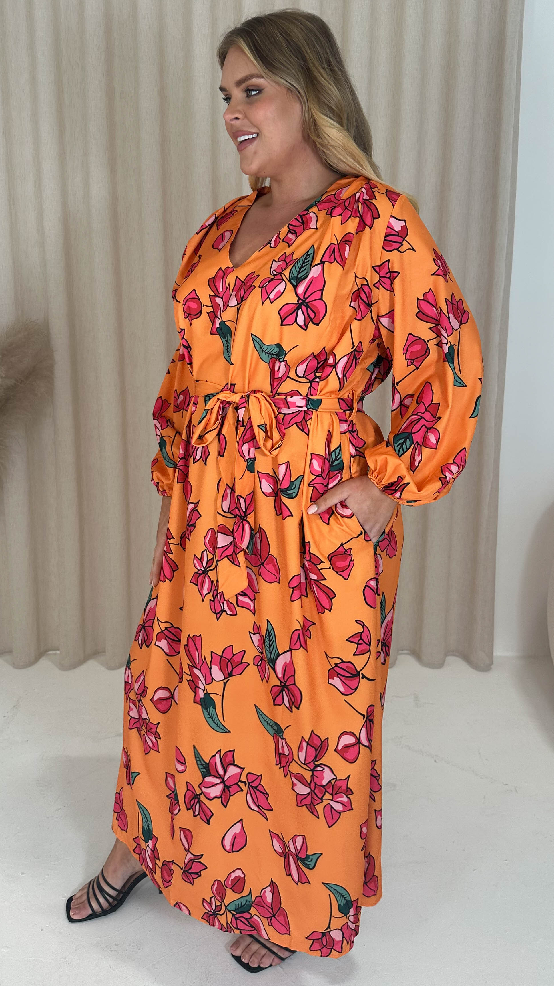 CurveWow V Neck Maxi Dress Pink Floral