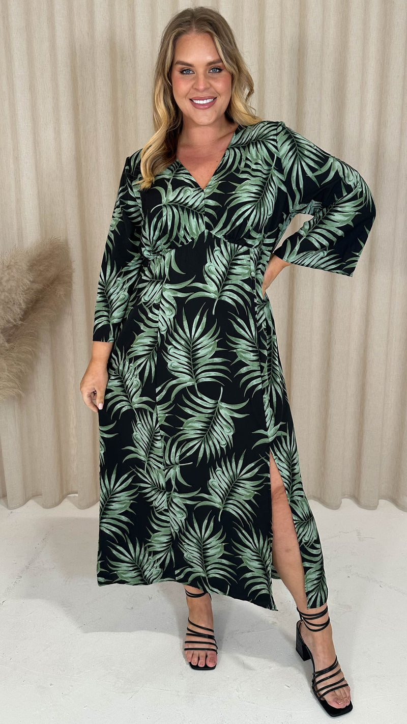 CurveWow Wrap Maxi Dress Black Tropical Curvewow CurveWow Wrap Maxi Dress Black Tropical Curvewow