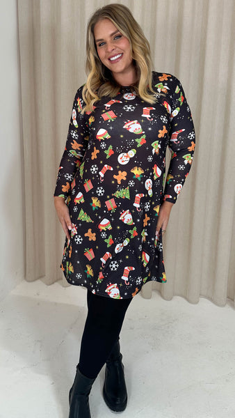 CurveWow Long Sleeve Swing Dress Black Christmas Print – Curvewow